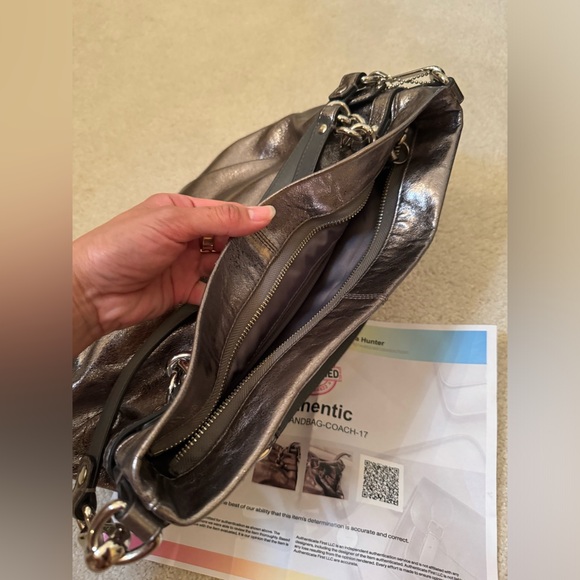 Coach Brooke Convertible Pewter Silver Metallic Shoulder Bag like new - Picture 8 of 16